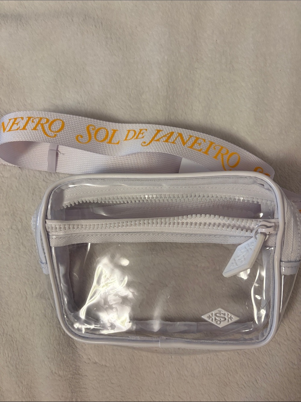 Sol de Janeiro Clear Crossbody with White Trim and Yellow Logo Strap